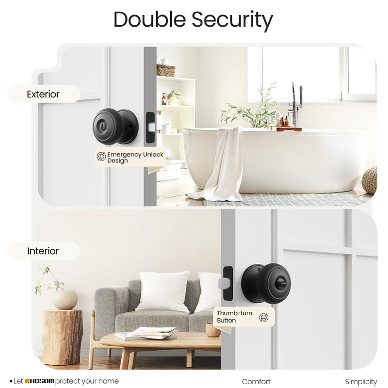 HOSOM Privacy Door Knob  2 Pack Matte Black Door Knob Set  Black Door Handles Interior  Keyless Doorknobs Interior Door Lock for Bedroom  Bathroom - Image 4